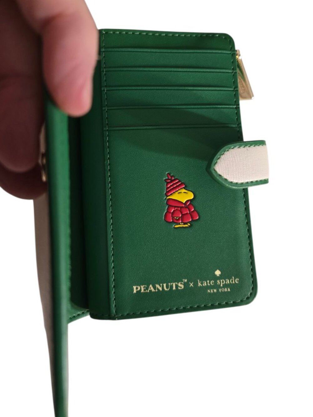 NWT Kate Spade x Peanuts Snoopy Medium Bifold Wallet KM584 White Green Leather - Picture 3 of 10
